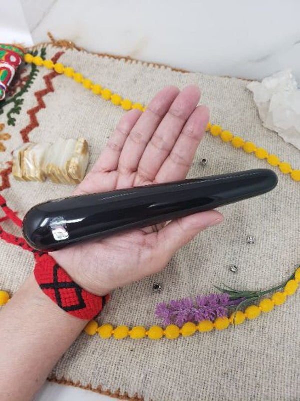 Obsidian Wand With Abalone Encrusted Shells